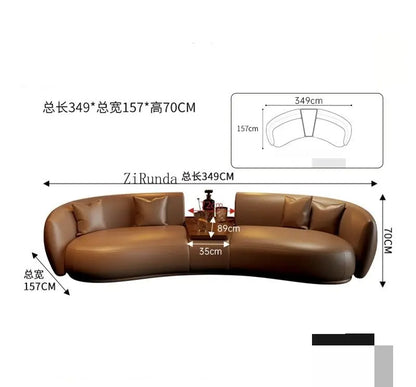 Italian curved leather sofa, premium luxury living room, beauty salon, office and reception area furniture - Kimlud