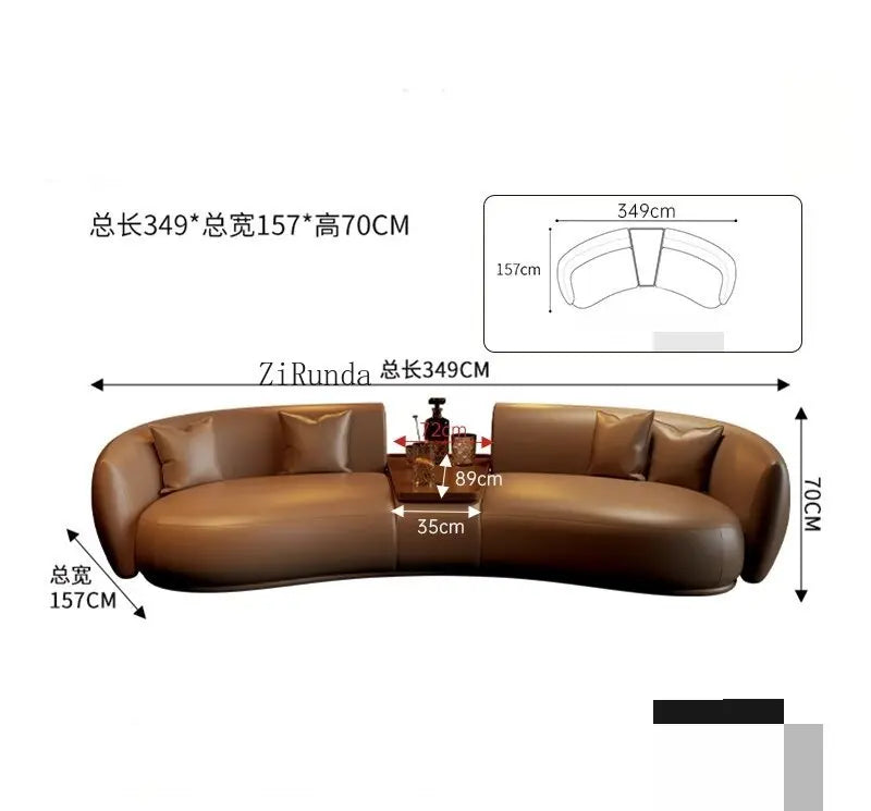 Italian curved leather sofa, premium luxury living room, beauty salon, office and reception area furniture - Kimlud