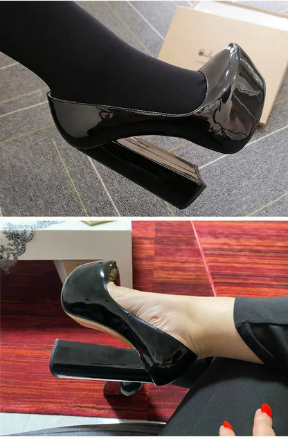 Onlymaker Women Platform Pumps Super Square Chunky High Heels Pointed Toe Slip On for Wedding Party Shoes Plus Size Shoes