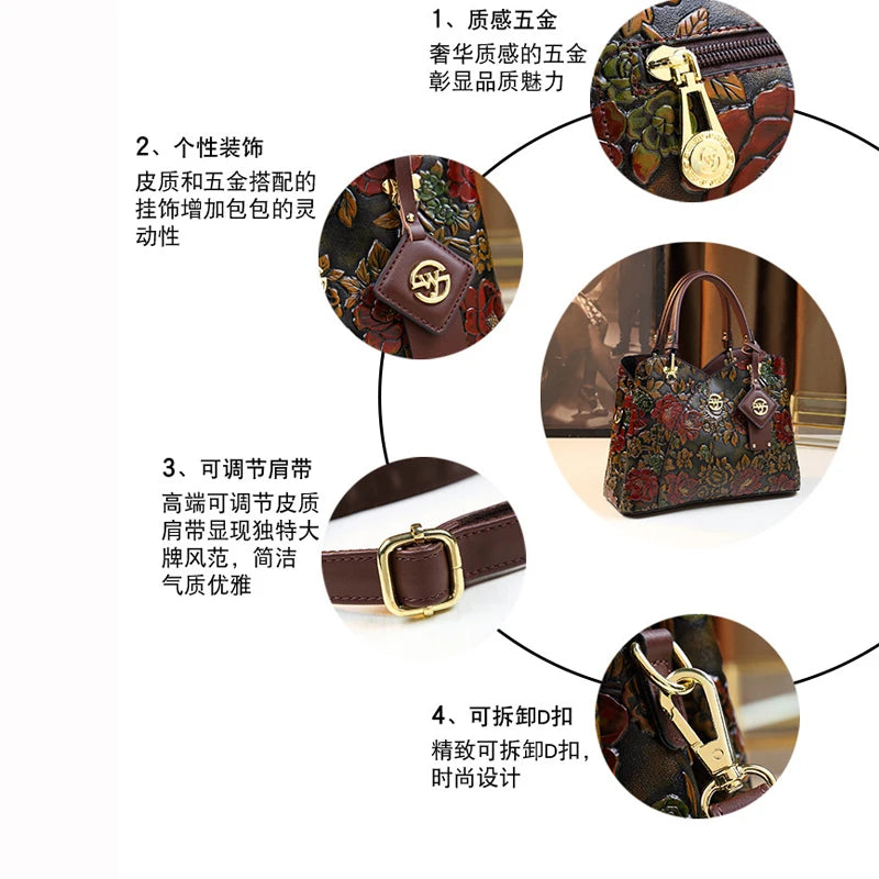 Light Luxury PU Leather Tote Bag Large Capacity Crossbody Women Bag Fashion Vintage Flower Pattern Purse and Handbag - Kimlud