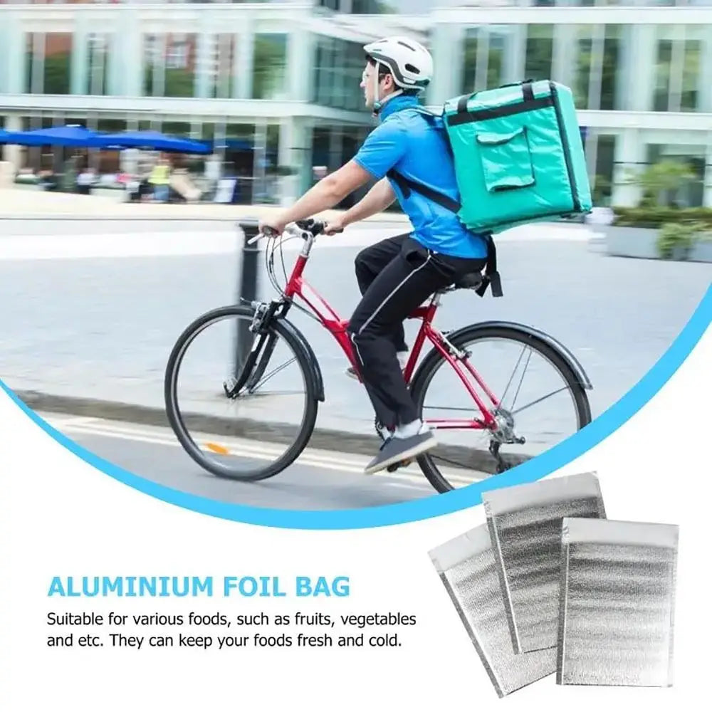 50Pcs/Pack Ice Cold Warm Aluminum Foil Bag Food Thermal Drink Storage Insulation Bag Delivery Carrier with Closure Cooler Bag