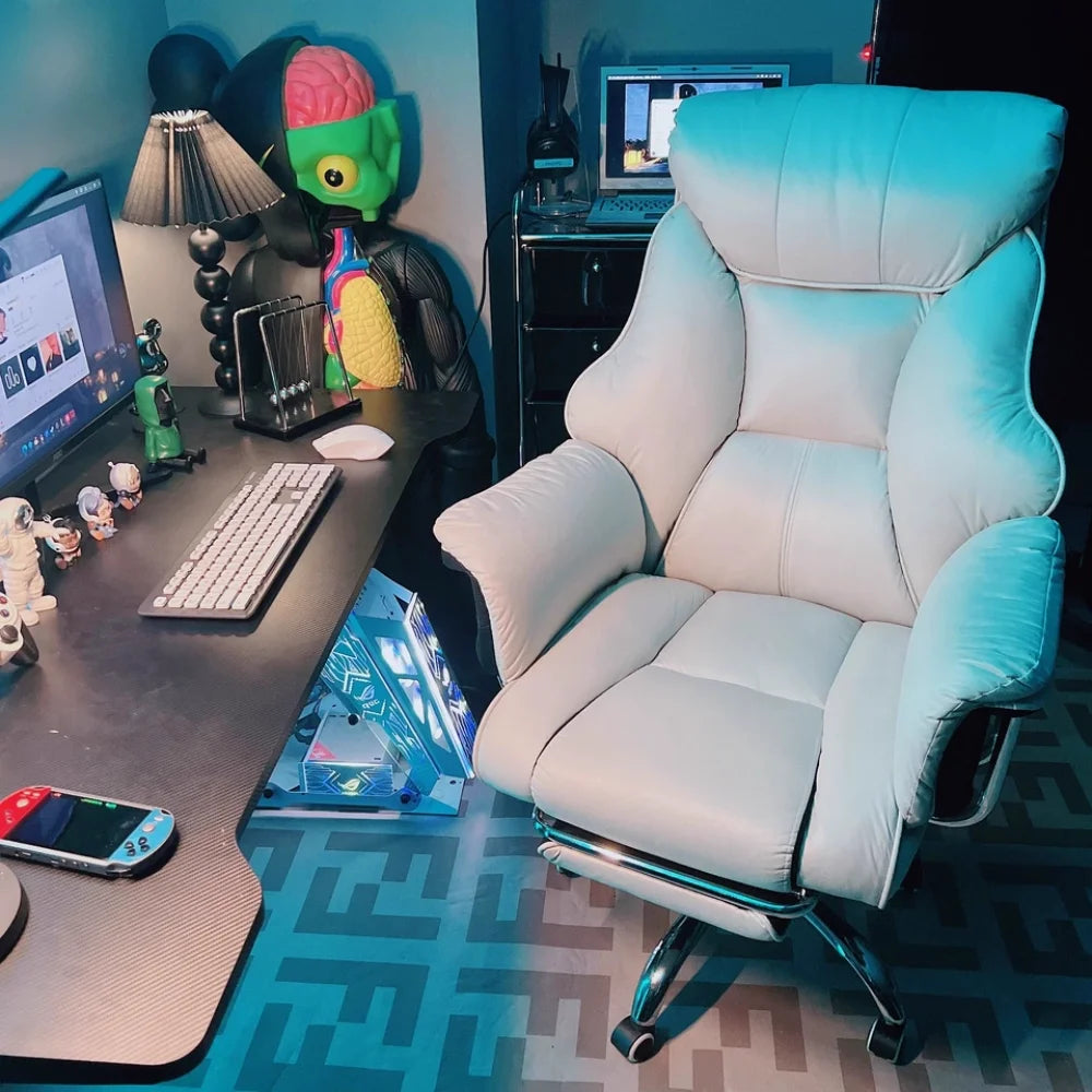 Ergonomic Reclining Office Chair with Footrest PU Leather Executive Swivel Computer Desk Chair Aluminum Base for Home Office - Kimlud