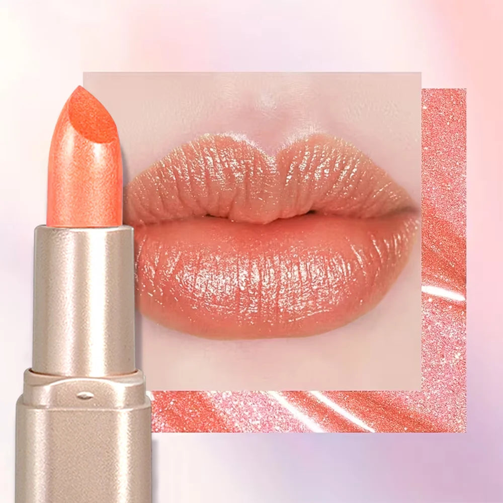 Pearlescent Pink Lipstick, Glitter Shimmer Lip Color, High-Pigment Long-Wear Waterproof Formula for Daily Beauty Looks