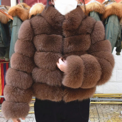 QUEENTINA Fox Fur Coat Real Winter New Outwears Women's Fashion Luxury Jacket High Quality Clothing Natural And Stand Collar