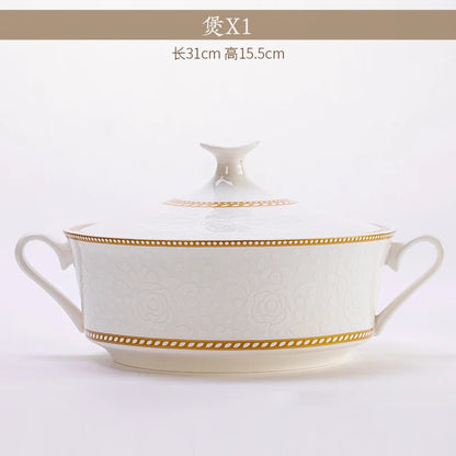 2025 New Jingdezhen Dishes Tableware Free Combination Household High-grade Bone China Tableware Housewarming Relief Rose