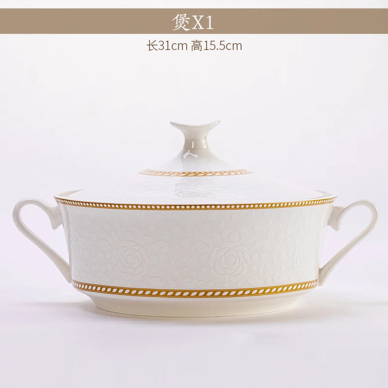 2025 New Jingdezhen Dishes Tableware Free Combination Household High-grade Bone China Tableware Housewarming Relief Rose