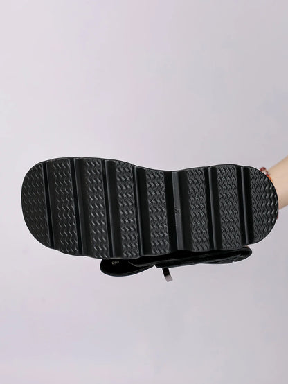 Women's Large Size 35-43 Boots New Round Toe Wedge Lace Thick Sole Zipper Mid-Tube Boots Hot Girl Style High-Enhanced Shoes