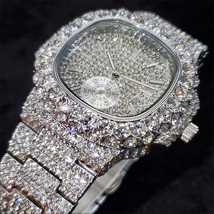 New Hip Hop Watches For Men Luxury Iced Out Quartz Wristwatch Fashion Fully Diamond Waterproof Luminous Male Clock Hot Sale 2022