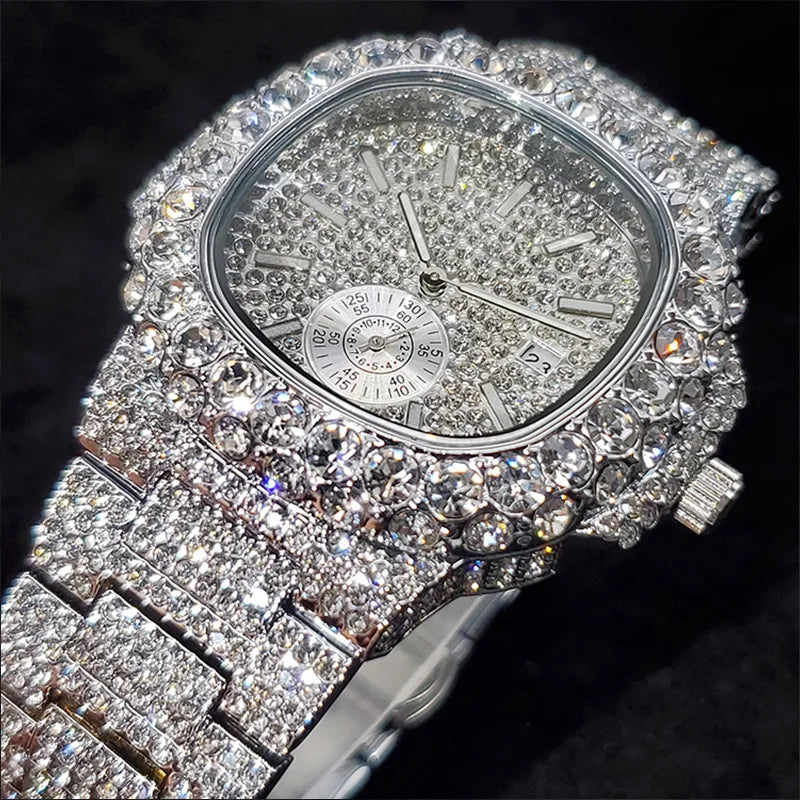 New Hip Hop Watches For Men Luxury Iced Out Quartz Wristwatch Fashion Fully Diamond Waterproof Luminous Male Clock Hot Sale 2022