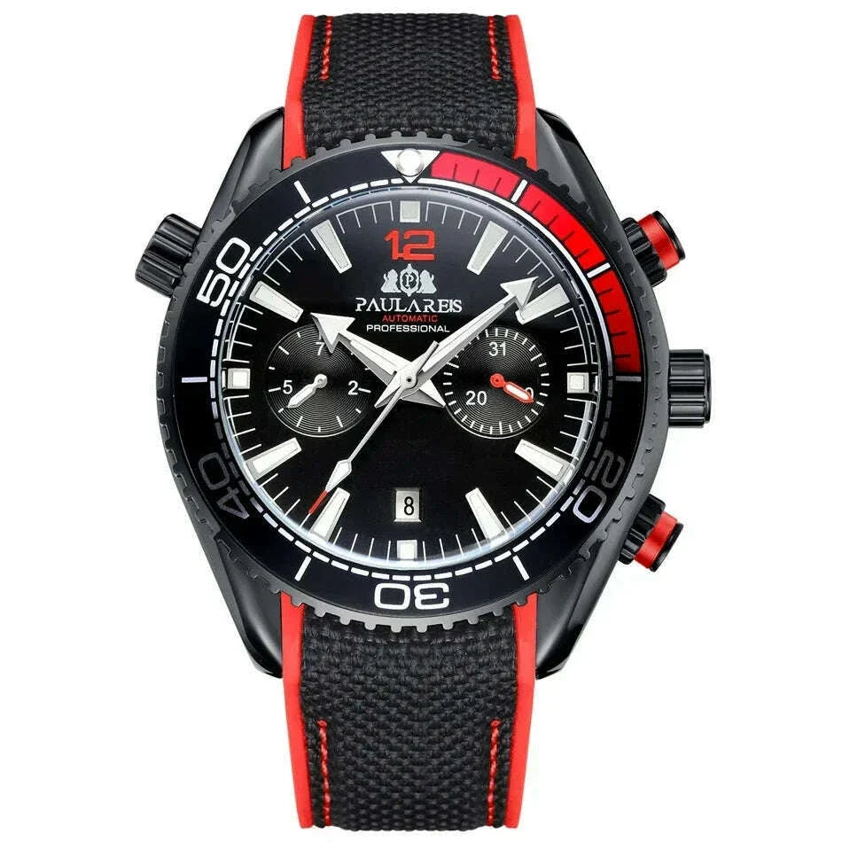 Automatic Watch for Men Mechanical Canvas Rubber Strap Orange Blue Red Multifunction Date Month Reloj Hombre Baratos