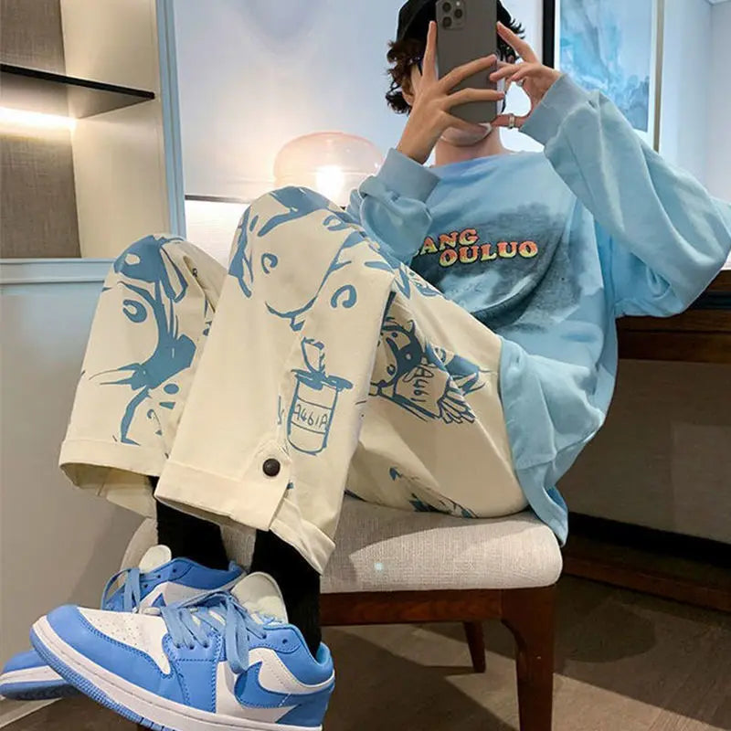 Designer Baggy Sweatpants Male Streetwear Tie-dye Wide Leg Oversize Pants Y2k Casual Sport Straight Trousers Basketball Man New