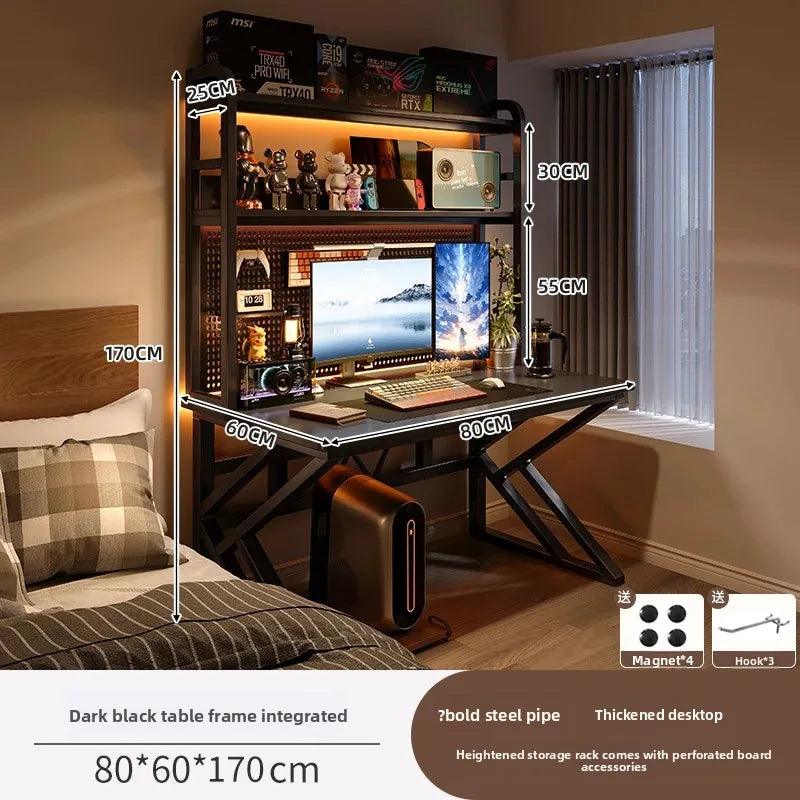 Ergonomic Gaming Desk with Built-in Bookshelf, Cable Management System | Compact Computer Desk for Small Spaces, Bedroom, Home