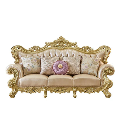 Classic Luxury Sofa Rubber Solid Wood Golden Antique European Royal Style Living Room Sofa Sets 1+2+3 | Kimlud Luxury Sofa