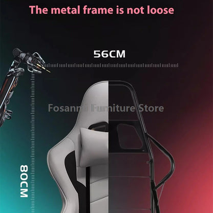 Stylish Reclining Gray Leather Gaming Chair Home Office Ergonomic Desk Chair with Lumbar Pillow Adjustable Gamer Computer Chairs