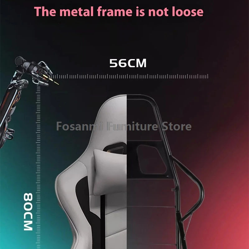 Stylish Reclining Gray Leather Gaming Chair Home Office Ergonomic Desk Chair with Lumbar Pillow Adjustable Gamer Computer Chairs