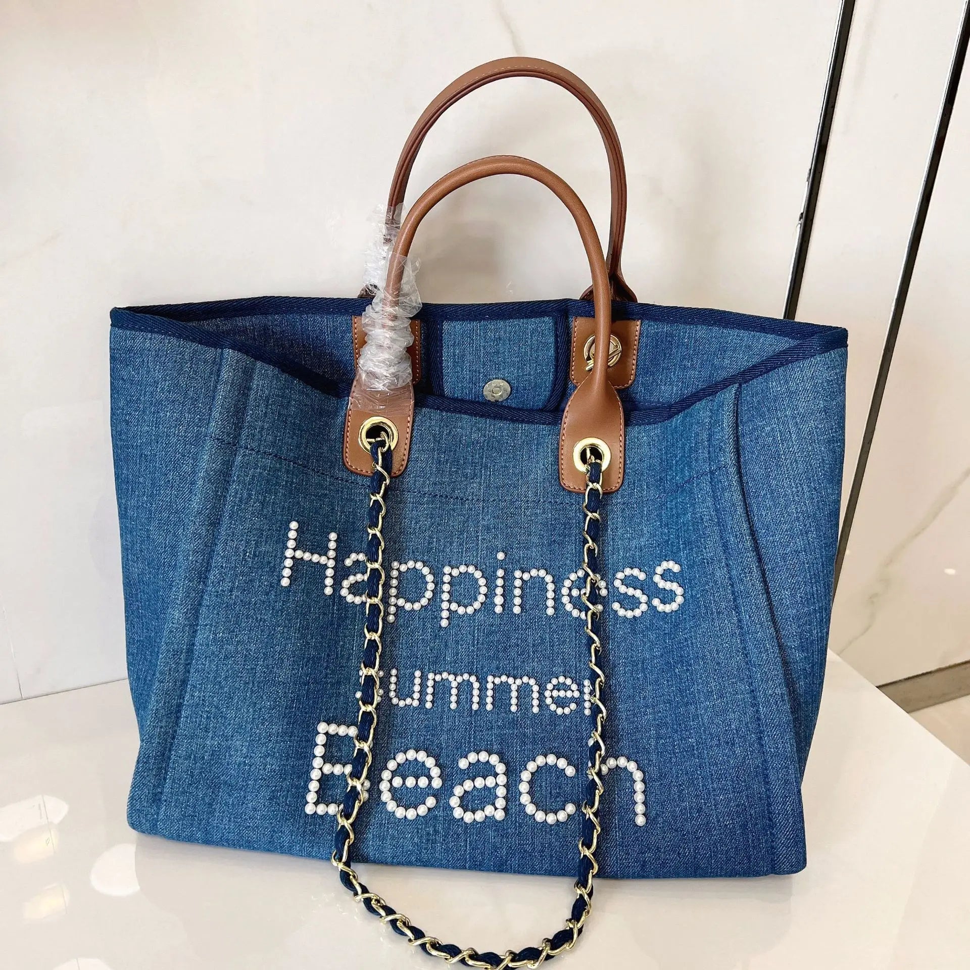 New Women Tote Bag Fashion Canvas Large Handbag Chains Genuine Leather Shoulder Bags Ladies Big Messenger Bag Shopping Bag