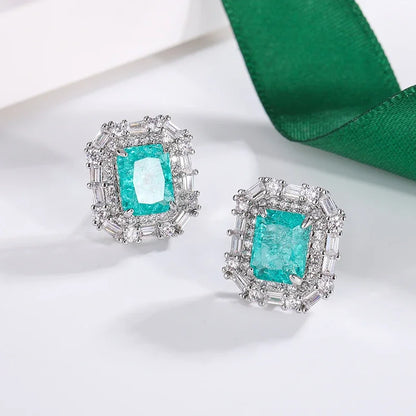 Beautiful 925 Sterling Silver Earrings for Women's Shiny Green AAAA Zircon Earrings Stylish Geometric Jewelry Party Earrings
