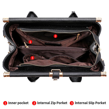 Aidrani  Genuine leather women's handbag, large capacity crocodile patterned cowhide bag, black