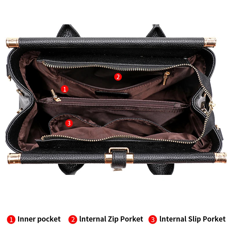 Aidrani  Genuine leather women's handbag, large capacity crocodile patterned cowhide bag, black