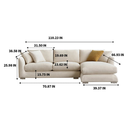 Cloud Down Filled Chaise Sofa Living Room Sofa L-shaped Recliner Sofa Comfortable Cloud Sofa Linen Sofa Removable...