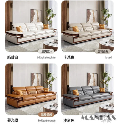 Linlamlim Premium Italian Genuine Leather Sofa Set for Living Room with Adjustable Headrests, Bluetooth Speaker, Wireless Charge