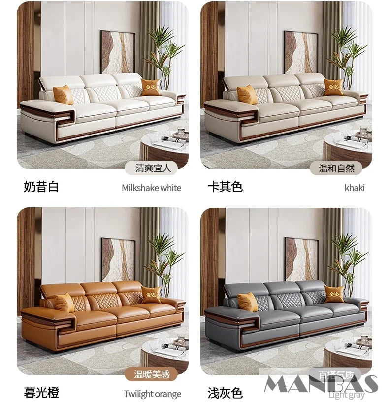 Linlamlim Premium Italian Genuine Leather Sofa Set for Living Room with Adjustable Headrests, Bluetooth Speaker, Wireless Charge
