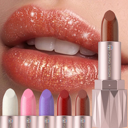 6 Colors Pearlescent Metallic Glitter Velvet Lipstick Waterproof Lasting Gold Reddish Brown Matte Shimmer Lip Tint Korean Makeup