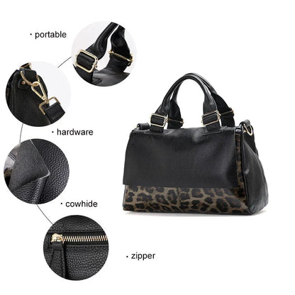 Aidrani Genuine leather handbag 2025 women's fashion bag premium leopard print luxury brand top cowhide bag