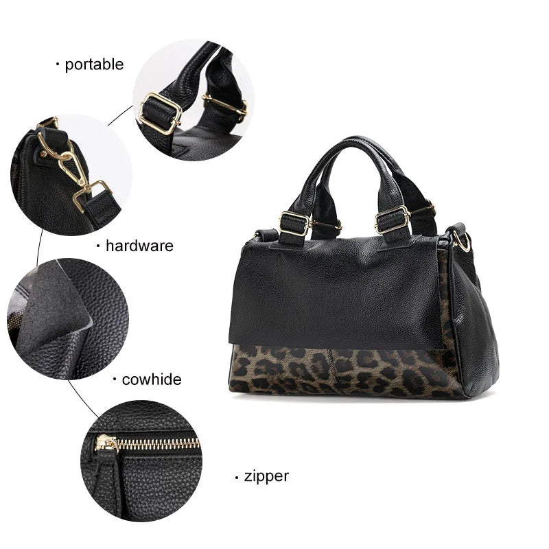 Aidrani Genuine leather handbag 2025 women's fashion bag premium leopard print luxury brand top cowhide bag