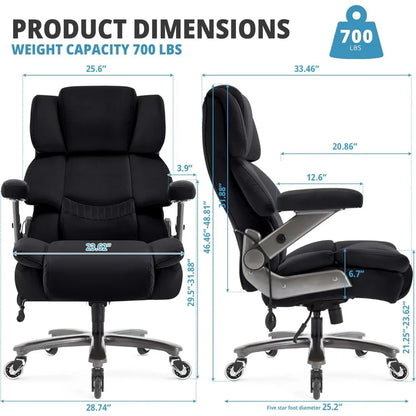 large capacity 700lbs ergonomic office chair with adjustable lumbar support, 3d flip arms, and heavy duty wheels