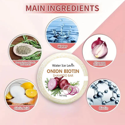 Onion and Biotin Shampoo Soap - 60g, Suitable for All Hair Types, Moisturizing and Smoothing, Rich in Rosemary Extract