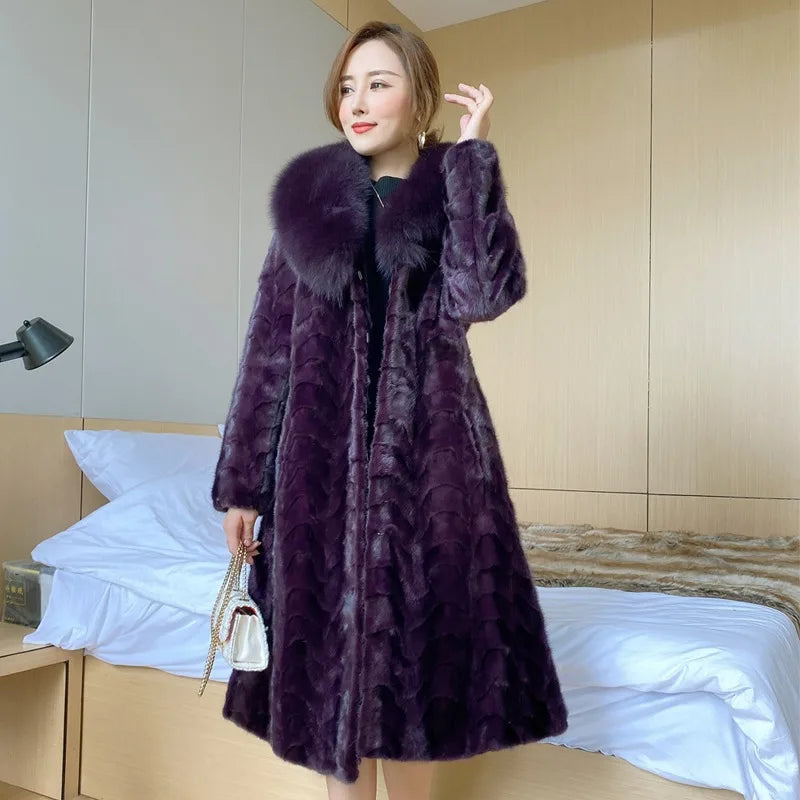 Hot-selling Fashionable Women's Real Mink Coat Winter Warm Long Natural Fox Fur Collar High-quality Real Fur Jacket
