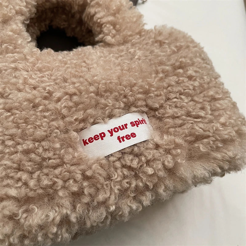 Zipper Sweet Plush Velvet Shoulder Bags for Women Cute Autumn and Winter 2025 New Solid Color Versatile Youth Women's Handbag