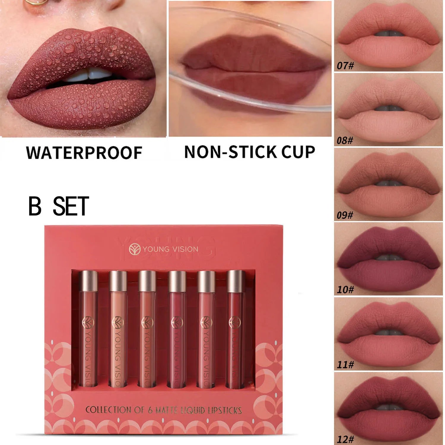 6pcs/pack lip gloss set, long-lasting non stick cup liquid lipstick velvet matte lip gloss