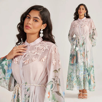 Sle Long Sve Embroidered Dr Stand Collar Tee Dimensional Holiday Faion Low Waist Thi Winter Street Sle