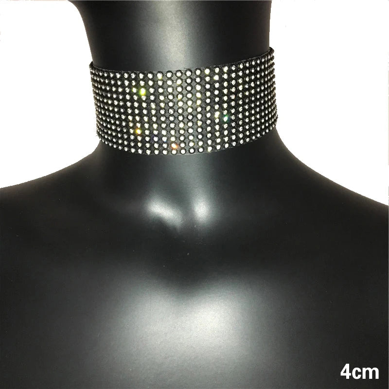 FestivalQueen Luxury Glitter Rhinestones Choker for Ladies Wide Collar Chain Celebrity Jewelry Gifts Bar Night Club 2024