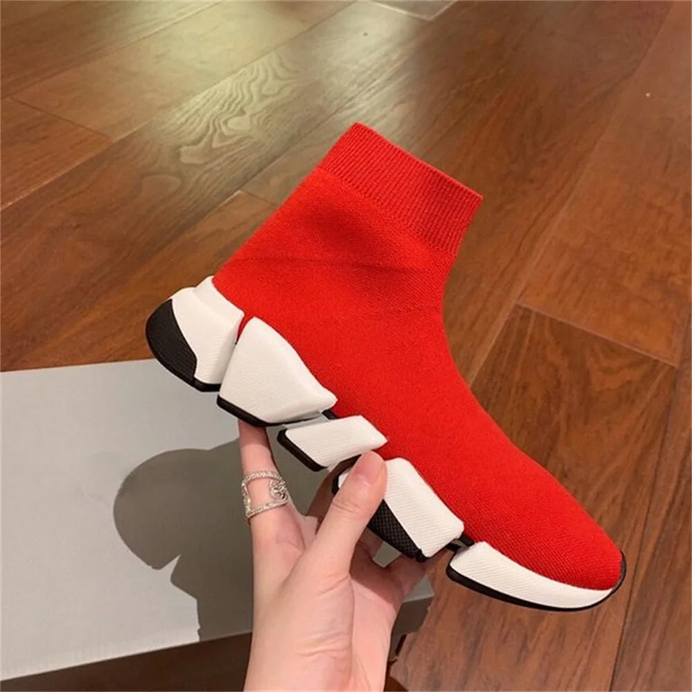 Hot Black High Top Women Socks Shoes Sneakers Breathable Couples Casual Sports Shoes Comfy Platform Sock Sneakers Men - Kimlud