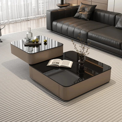 Luxury Italian Light Luxury Rotating Coffee Table Square 80cm Glass Wooden Coffee Tables Living Room Furniture...