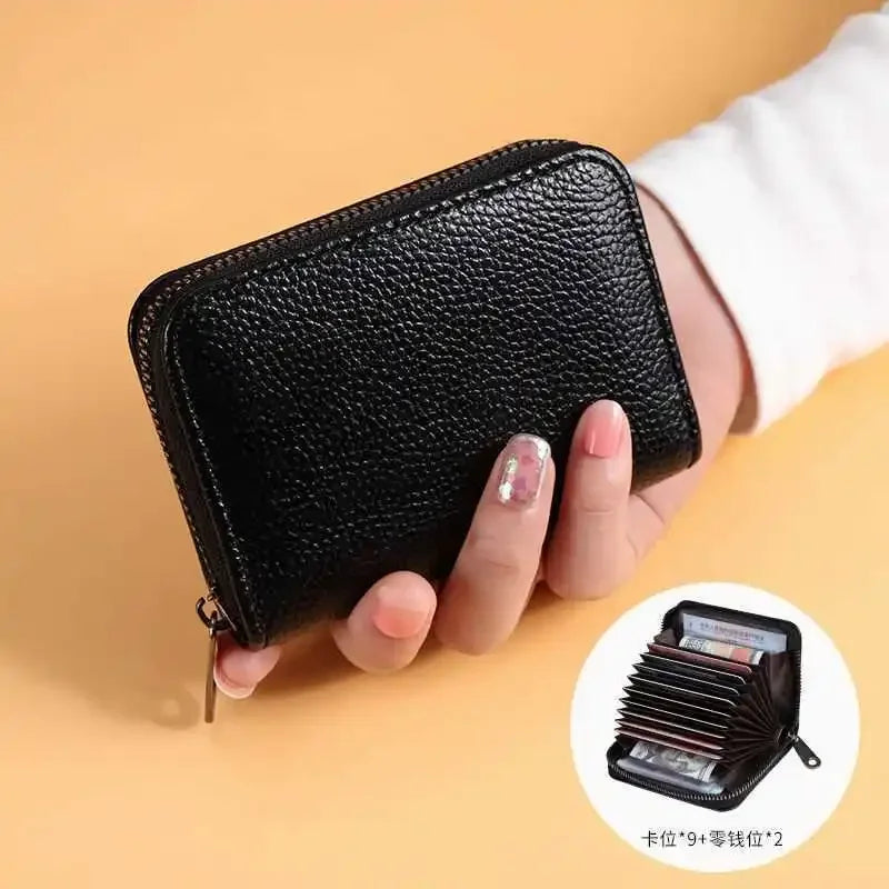 Multi Slot Card Holder Vintage Small Wallet Women Men Business Bank Credit Card Bag Male Coin Pouch Solid Leather Zipper...