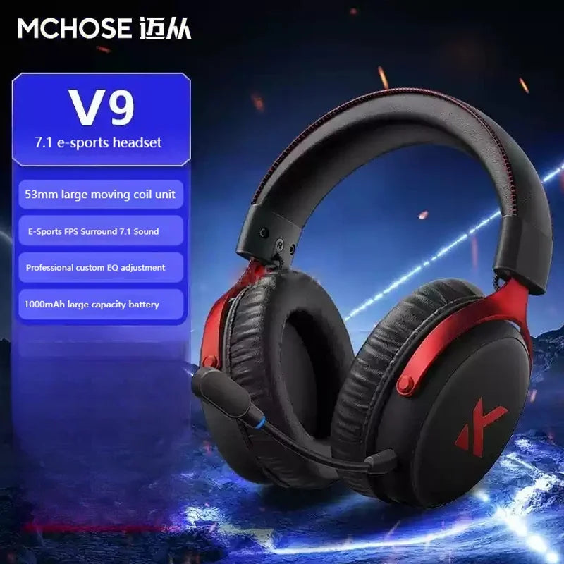 Mchose V9 Pro E-Sports Gaming Headphone Bluetooth Tri-Mode Wireless 7.1 Noise Reduction Moving Coil Low Latency Mic Headphone