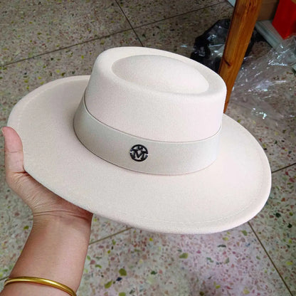 French felt hat Flat-top  Autumn and winter felt hats Letter accessories women's wide-brimmed hat sombrero fedora  sombrero