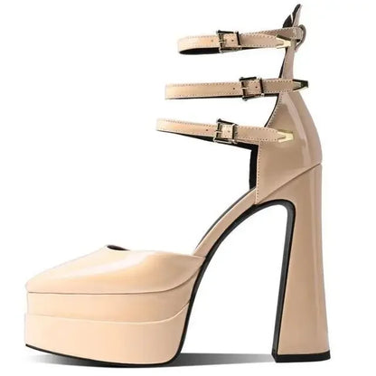 European/american Style Summer Thick Heels High Heels Wrapped Sandals Women's Pointed Belt Buckle Fashionable Women's Shoes