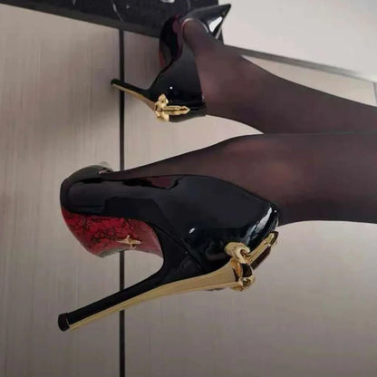 Super fiber leather women's power sword high heels, authoritative and sexy queen style snake patterned red soled shoes |...