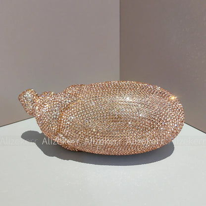 Alizekerr Eggplant Shaped Diamond Evening Bags Women Gorgeous Metallic Rhinestone Purses Ladies Unique Handbags Wedding Party - Kimlud
