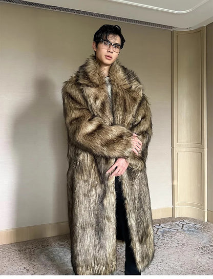 Men's fur coat, Wolf fur, fox fur, lapel long overcoat, winter windproof and warm windbreaker, large size | Kimlud...