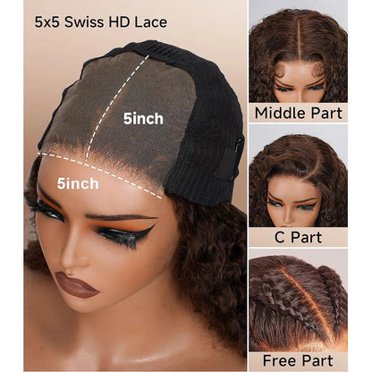 Chocolate Brown Deep Wave Glueless Wigs Human Hair Ready To Wear Pre-Cut Lace Wig 5x5 Wear Go Glueless Human Hair Wigs...