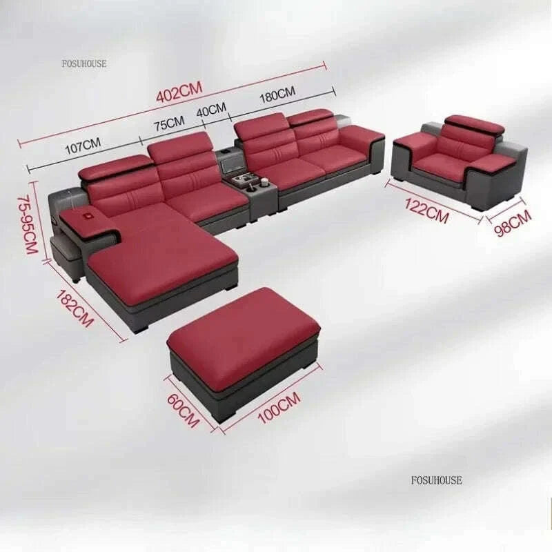 Large Apartment Chaise Leather Sofa Combination Set Modern Light Luxury Living Room Sofas Creative Office Comfortable Large Sofa