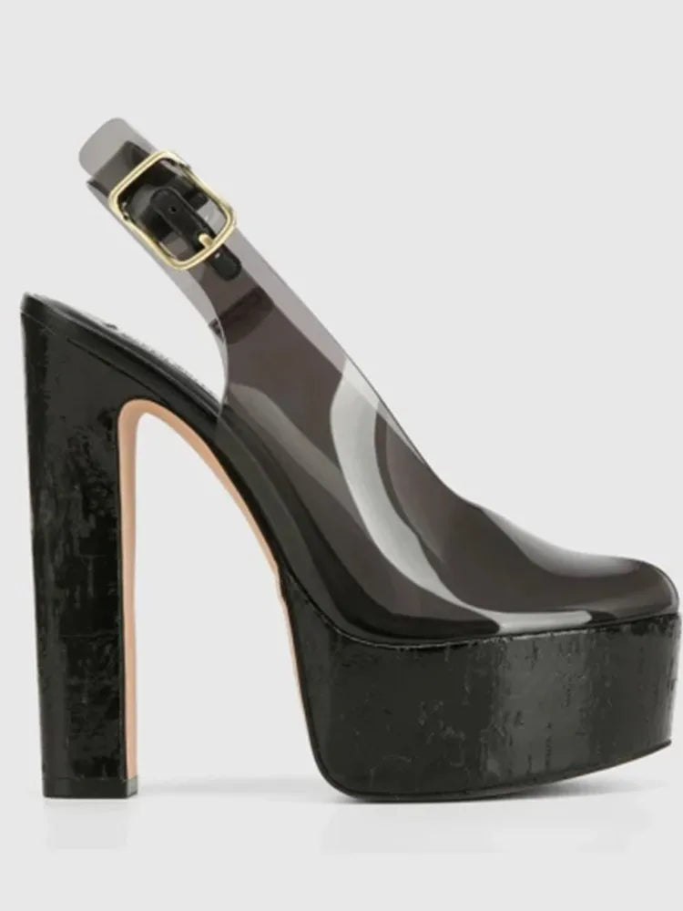 2026Women's Summer Thick Soled High-heeled Sandals, Fashionable Transparent Plus Size Women's 34-44 Plus Size Sandals