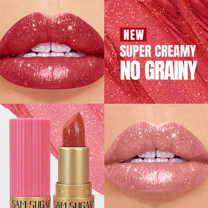 Diamond Pink Lipstick Chocolate Brown Metallic Glitter Lipstick Long-Lasting Waterproof Shimmer Pearl Sparkling Lip Gloss Makeup - Kimlud