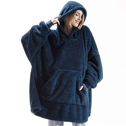 Long Sleeves With Pockets Hoodie Pajamas Women Autumn Winter Fashion Solid Color Loose Double-sided Velvet Home Clothes...
